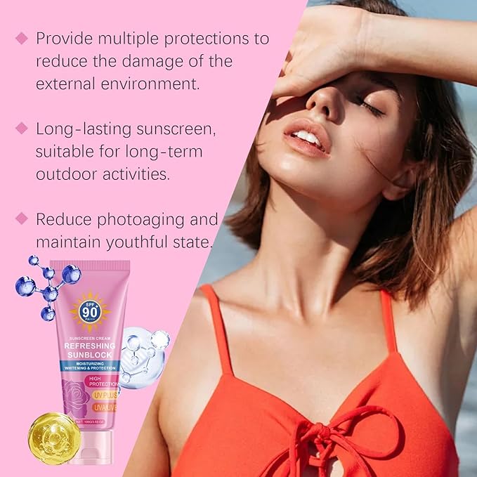 Sunscreen SPF 90, Sunscreen Lotion SPF 90 PA+++ Sun Screen Protector Under Makeup Cream Waterproof Sweat-Proof Moisturizing Skin for Face & Body