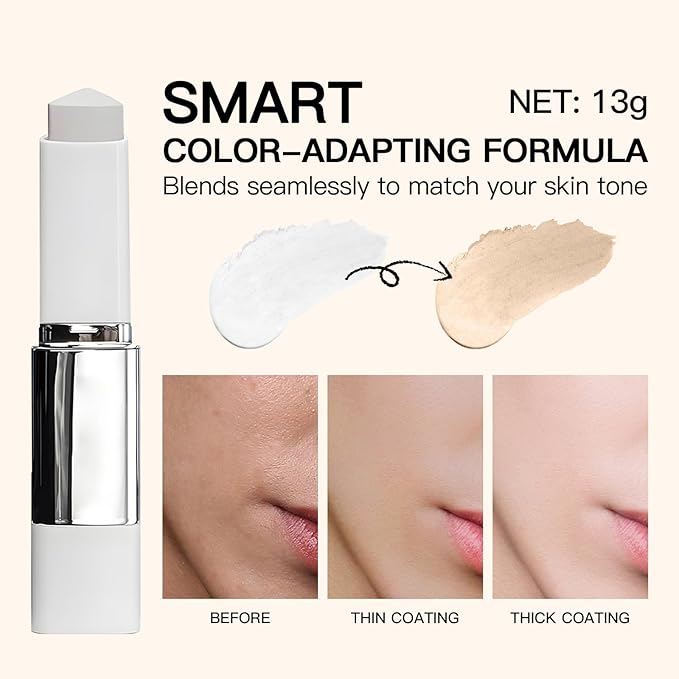 Color Changing Foundation Stick- Korean Color-Changing Foundation Stick with Volufiline - Medium to Full Coverage Dewy Finish Base Makeup - Dual-Ended with soft brush - Ivory White