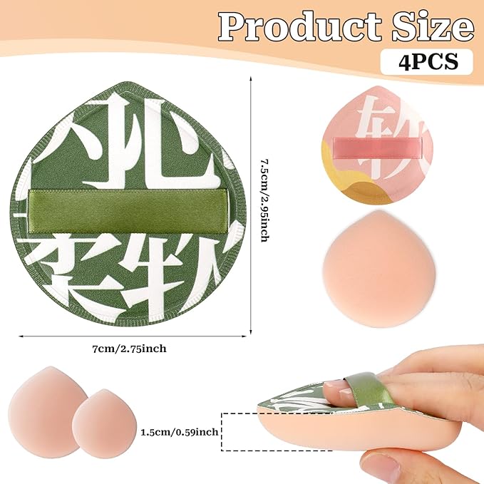 4 PCS Makeup Puff, Korean Makeup Sponges Teardrop Setting Face Cushion Puff Soft Sponge for Foundation Concealer Liquid Cream and Powder, Beginner-Friendly, XL/L
