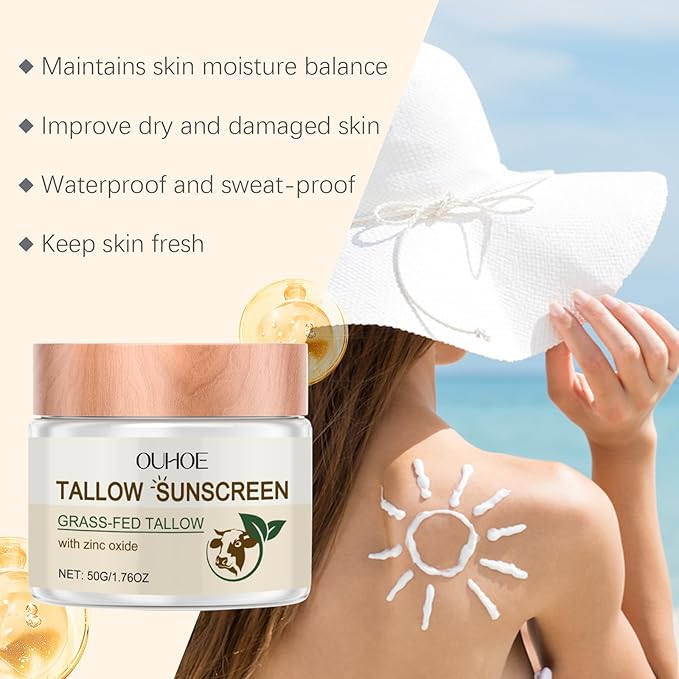 AMALIA Grass-Fed Tallow Sunscreen with Zinc Oxide and Titanium Dioxide, UV Protection and Moisturizing, 1.76oz