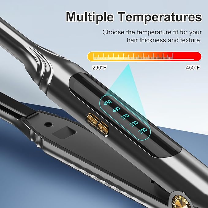 Small Flat Iron 3/10'' Mini Flat Irons for Short Hair,Pixie Cut & Bangs,Pencil Hair Straightener for Edges with LED Display,Travel Tiny Hair Straightener with Dual Voltage,Auto Shut Off（Gray）
