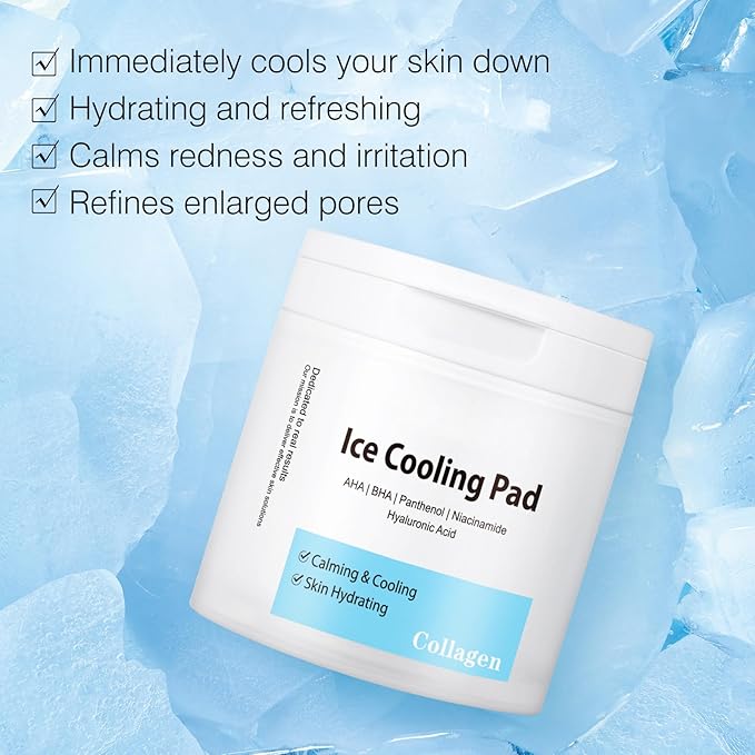 Toner Pads Pore Skincare, Ice Cooling Pad for Exfoliation Care 100 Pads with Collagen Extract for Soothing, Moisturizing, Niacinamide Toner for Women Men Skincare, Ideal for All Skin Types
