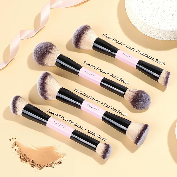 MAGEFY Makeup Brushes 12Pcs with Bag, Double-End Multi-functional for Foundation Powder Blush Eyeliner Eyeshadows brushes with Gift Box,Pink