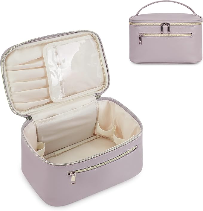 Wandering Nature Makeup Bag, Travel Make Up Organizer Cosmetic Brush Bags Case for Women in Vegan Leather, Purple, Patent Pending