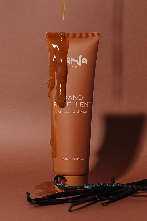 RAMLA Sand-Repellent Moisturizer – Lightweight, Non-Greasy Formula That Repels Sand – Hydrating Body Lotion for Beach Days – As Seen on Shark Tank (5.1oz, Vanilla Caramel)