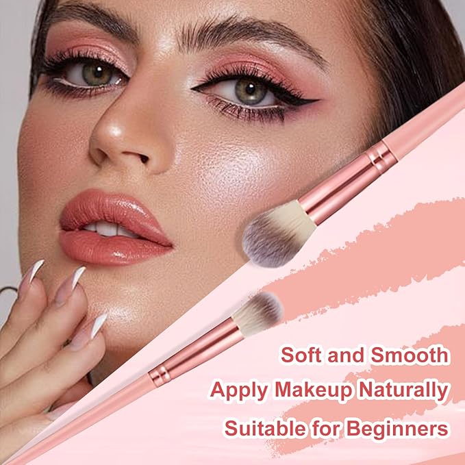 HGHDBT 61Pcs Pink Makeup Brushes Set Professional with Case Premium Synthetic for Blush Foundation Eye Shadow Concealer Powder Eye & Face Make up Brush Kit with Beauty Blender Sponge Set Tools
