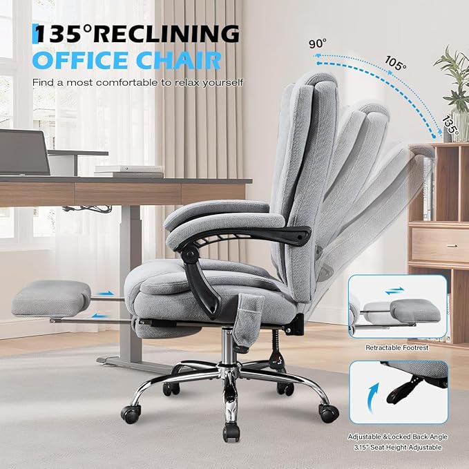 Massage Office Chair with Foot Rest,6 Points Vibration and Heat Ergonomic Executive Desk Chair for Heavy People,500lbs Big and Tall Office Chairs with Reclining High Back for Home Office