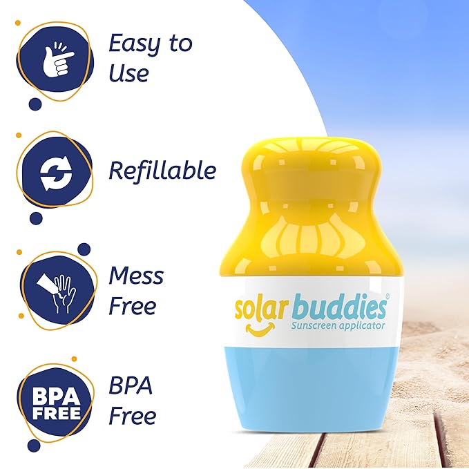 Solar Buddies Sunscreen Applicator - Blue & Pink Duo - BPA-Free Refillable Roll on Sponge Sunscreen, Suncream & Lotion Applicator For Kids, Adults & Families - Holds 3.4fl oz, Perfect Size for Travel