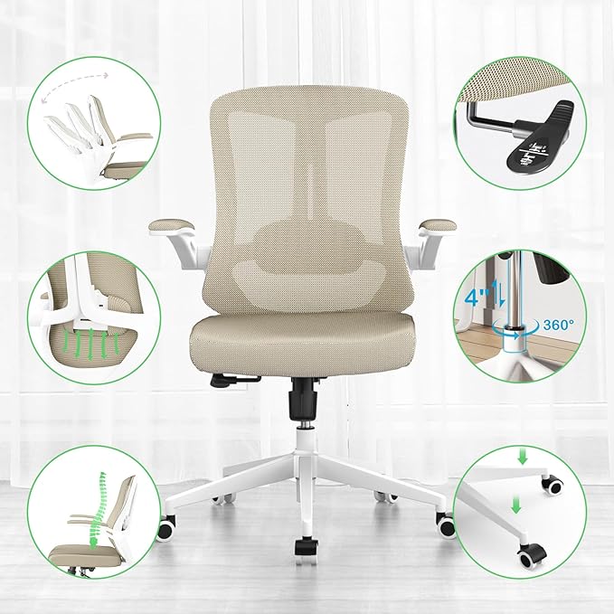 Office Chair Desk Chair, Ergonomic Mesh Computer Chair with 90-130° Recline & 360° Smooth-Rolling Casters, Adjustable Lumbar Support Task Chair for Home Office, Comfortable for Women, Teens