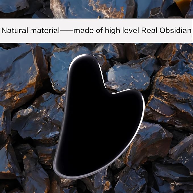Gua Sha Facial Tools, Obsidian Guasha Tool for Face & Eye Gua Sha Stone for Puffiness Reducing & Jawline Sculpting Face Stone Gua Sha Tools for Skin Care Woman GuaSha Stone Tool, Black