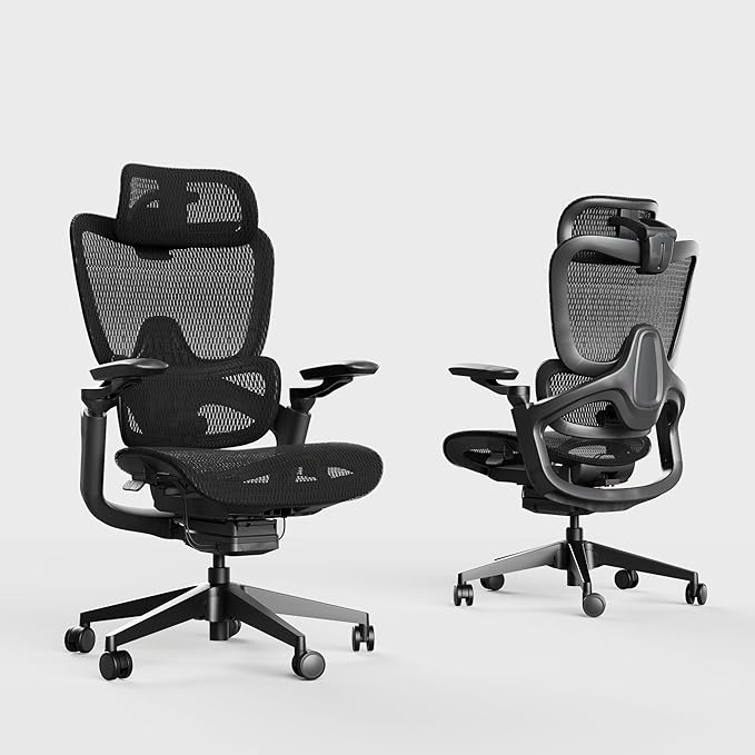 Ergonomic Office Chair, Big and Tall Home Desk Chair with Adjustable 3D Lumbar Support, 5D Armrest, 4D armrests, Mesh Computer Chair,90-130°Tilt, Model Zen (All Black)