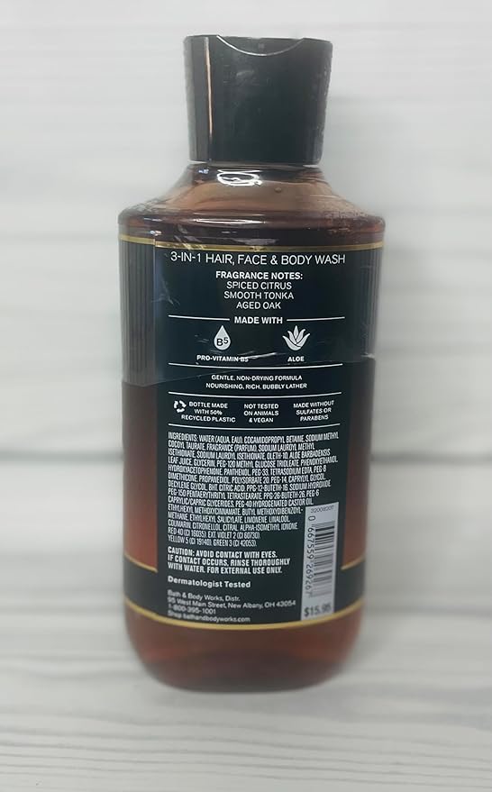Bath & Body Works Men's Single Barrel Bourbon 3-in-1 Hair, Face & Body Wash 10 Ounce