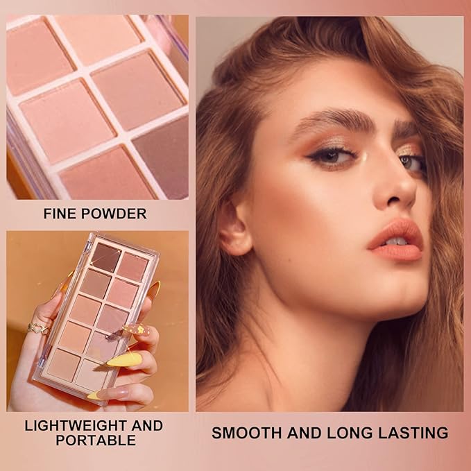 Erinde 10 Colors Nude Eyeshadow Palette, Matte Light Beige Brown Eye Shadow Makeup, Ultra-Blendable High Pigmented Long Lasting, Neutral Eye Make Up Pallet with Brush Travel Size Gift Kit, Milk Tea