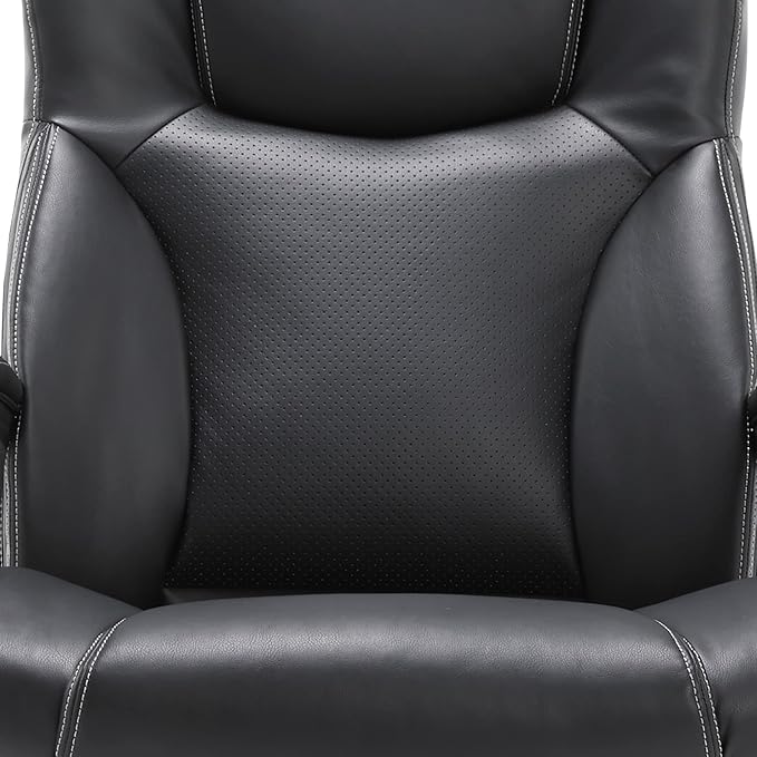 Serta Connor Executive Office Chair, Ergonomic Computer Chair with Layered Body Pillows, Contoured Lumbar, Adjustable Seat Height, Bonded Leather, Black