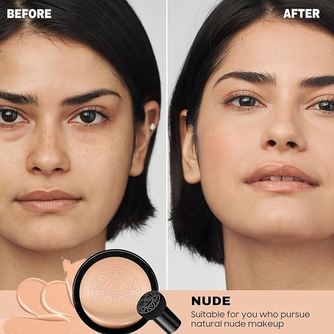 Foundation for Older Women - Air Cushion CC Cream Foundation Makeup, BB Cream Concealer Full Coverage Moisturizing Concealer Brighten Long-lasting (Nude)