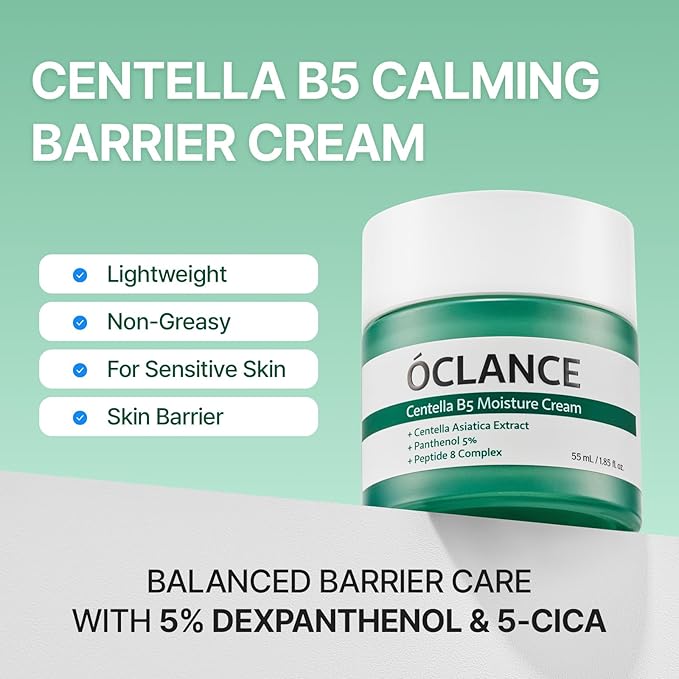 Centella B5 Calming Barrier Cream, Lightweight Non-Greasy Face Moisturizer for Sensitive Skin with Panthenol, Centella & 8-Peptide Complex, Fragrance-Free Korean Skincare, 1.85 fl oz (55ml)