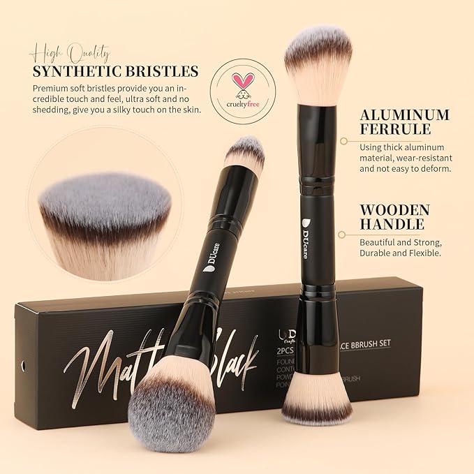 DUcare Dual-Ended Face Brushes, 4-in-1 Foundation Contour Powder Buffing Blending Brush Set, Travel Synthetic Kabuki Blending Cosmetic Tools for Liquid Cream Powder