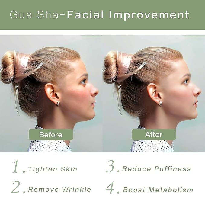 Gua Sha Facial Tools, Jade Guasha Tool for Face & Eye Gua Sha Stone for Puffiness Reducing & Jawline Sculpting Face Stone Gua Sha Tools for Skin Care Woman GuaSha Stone Tool, Green