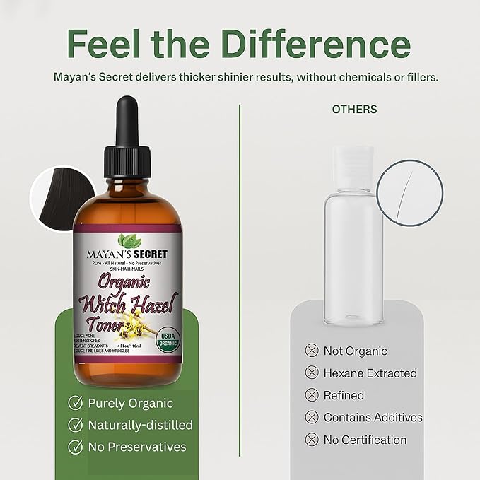 USDA Certified Organic Witch Hazel Toner by Mayan's Secret Facial Toner,