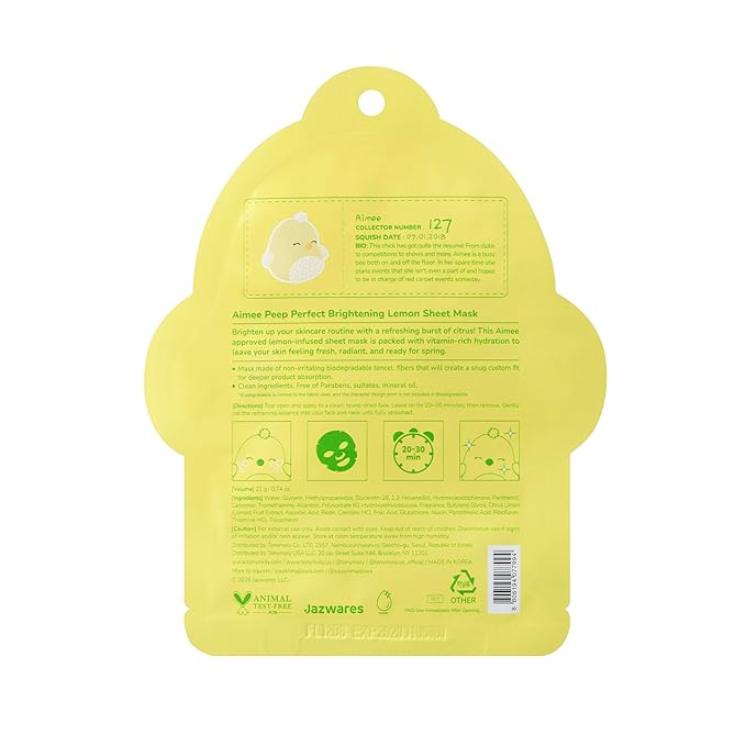 TONYMOLY x Squishmallows Aimee Easter Sheet Mask – Vitamin C & Lemon Brightening Facial Mask for Dull Skin, Hydrating K-Beauty Treatment, Easter Basket Stuffer for Teens, Girls & Spring Self-Care