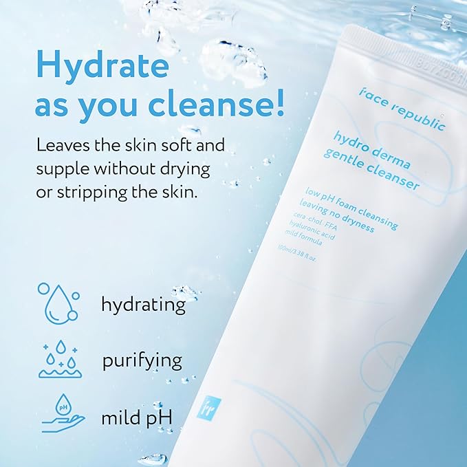 Face Republic Morning Hydration for Dry, Sensitive Skin - Hydro Derma Gentle Cleanser + Hydro Boost Solution Serum + Purity Sun Essence