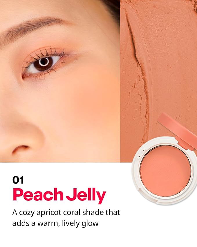 HOLIKA HOLIKA Jelly Dough Blusher 01 Peach Jelly - Korean Makeup Face Cheek Color, Long-Lasting Gel to Powder Formula, Smooth Matte Finish, Lightweight Non-Clumping Blush, 0.15oz.