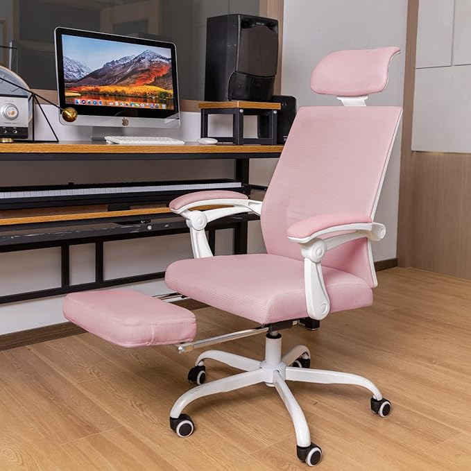 Qulomvs Mesh Ergonomic Office Chair with Footrest Home Office Desk Chair with Headrest and Backrest Adjustable Computer Executive Desk Chair with Wheels 360 Swivel Task Chair