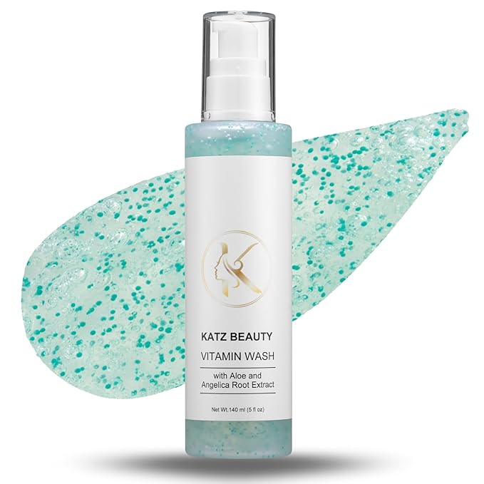 Katz Beauty Vitamin Wash, 5 fl oz - Gentle Face Cleanser with Aloe, Angelica Root & Vitamin E for Sensitive, Oily & Dry Skin, Travel-Size Hydrating Wash