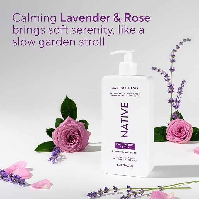Native Body Lotion Contains Naturally Derived Plant-Based Moisturizers for Women and Men | Restores Dry Skin, Lavender & Rose, 16.5 fl oz