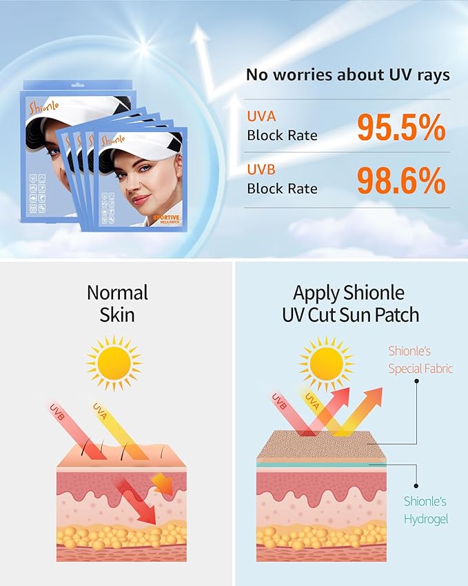 SHIONLE 4 Pack Sportive Mela Sun Protection Face Mask Cooling Patch with Earloops Golf & Outdoor Sports Activities Sunblock Shield Sunscreen Tape UV Block Sheet with Hydrogel All Skin Type (Type-D)