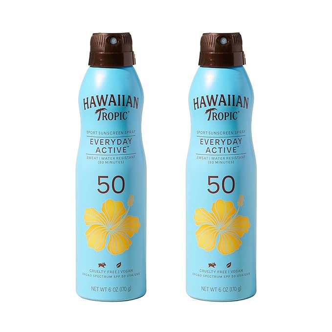 Hawaiian Tropic Everyday Active Spray Sunscreen SPF 50 | Body Sunscreen Spray SPF 50, Sunblock, Oxybenzone Free, 6oz each Twin Pack
