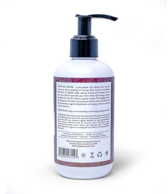 DERMAGLOVE After Sun Serum - Sunburn Moisturizer with Aloe Vera & Baobab for Soothing & Barrier Balance - 8 Fl Oz (Pack of 1)