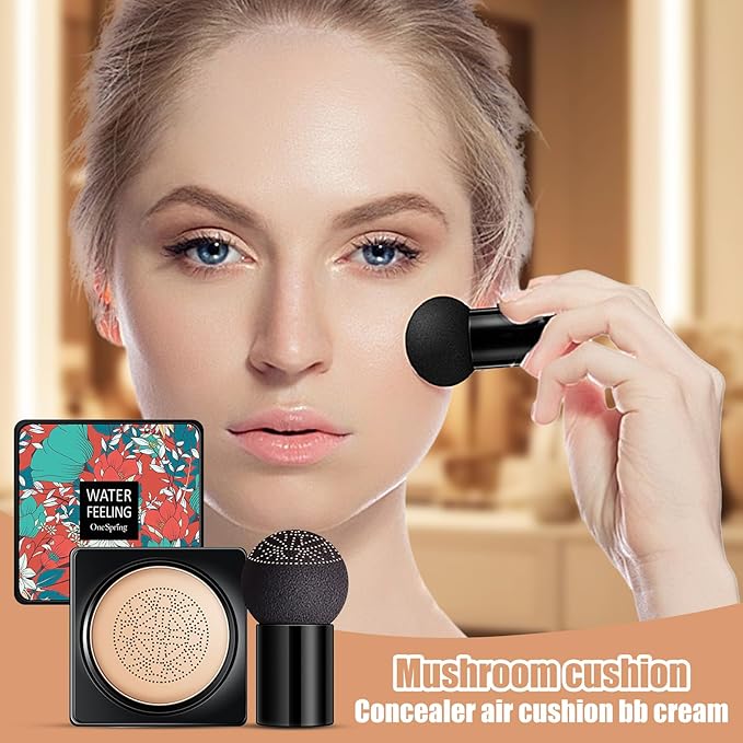 Mushroom Head Air Cushion BB Cream, Concealer Lasting Nude Makeup Moisturizing Brightening Pigment CC Liquid Foundation