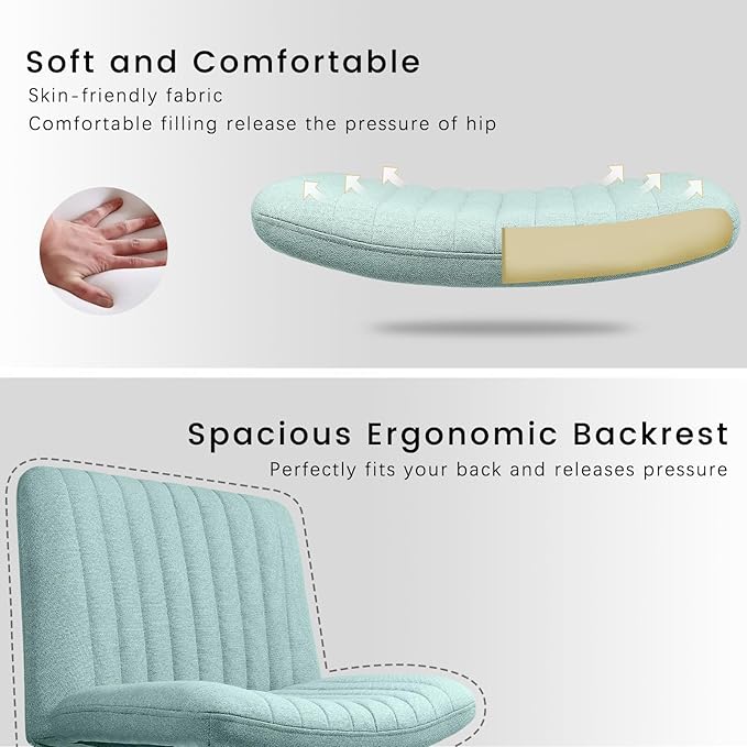 PUKAMI Criss Cross Chair,Comfy Cross Legged Office Desk Chair No Wheels,Modern Fabric Swivel Adjustable Height Mid Back Wide Seat for Home Office Computer (Mint Green)