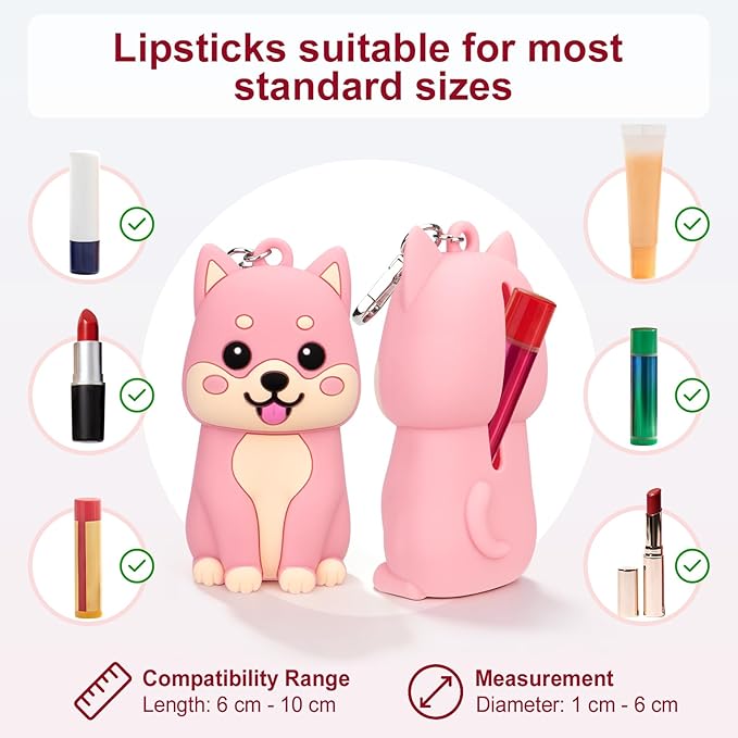 BrainKer Chapstick Holder Key Chain Cute Cartoon Design Lip Balm Holder Keychain Storage Bag Silicone Lip Gloss Holder Case