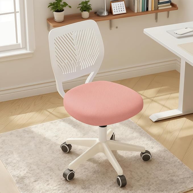 Armless Desk Chair Swivel Office Rolling Chair with Soft Padded Cushion, Height Adjustable Small Task Chair, Ergonomic Study Computer Chair for Kids Girls Boys Teens (Pink, 1PC)