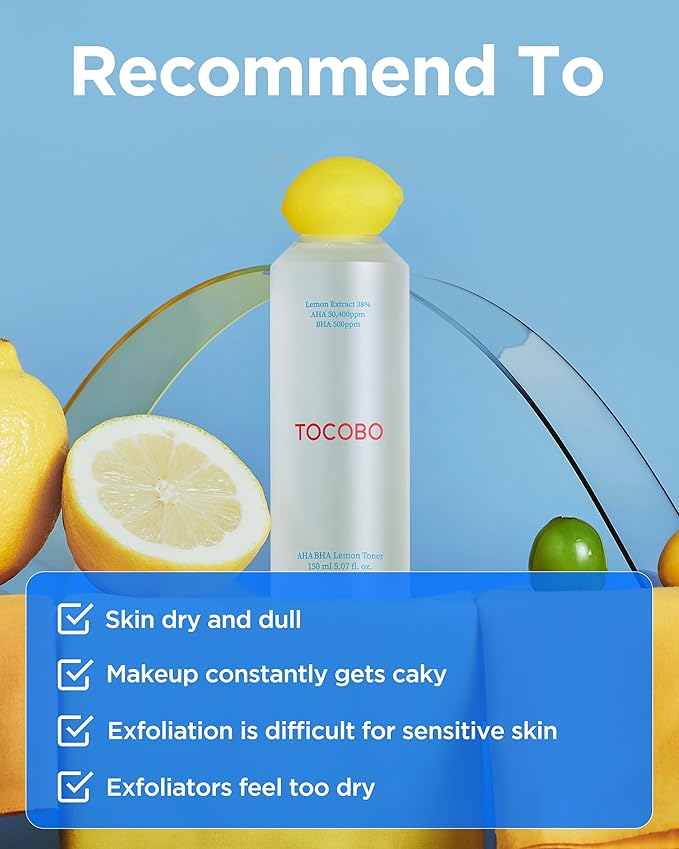 TOCOBO AHA BHA Lemon Facial Toner 5.07 fl oz / 150 ml | Vitamin C and Lemon Extract, AHA, BHA, Calming and Soothing Moisturizer | Natural Ingredients, Vegan Toner, Cruelty Free