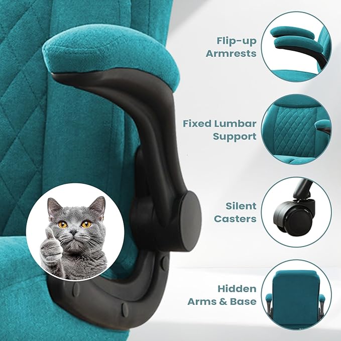 Drafting Chair for Standing Desk – Tall Office Chair with Adjustable Height & Foot Ring, Flip-Up Arms, Lumbar Support – Comfortable Fabric Seat, Ideal Home Desk Chair