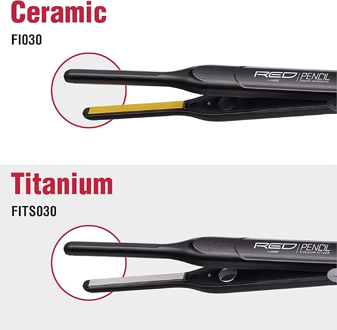 Kiss Red by Pencil Flat Iron Hair Straightener, 0.3 Inch, Ceramic