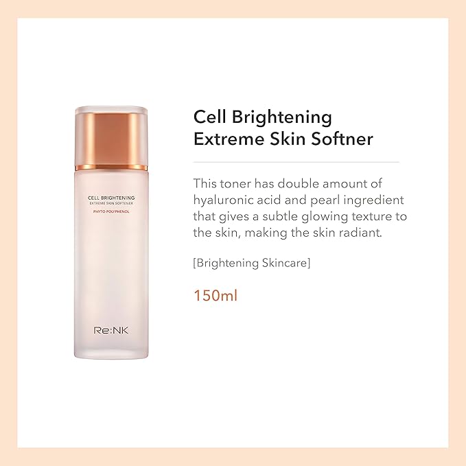 [RE:NK] Cell Brightening Extreme Skin Softener 150mL150mL / 5.07 fl.oz. - Double Hyaluronic Pearl Brigtening Facail Toner | Phyto Polyphrnol Cell | Korean Skin Care