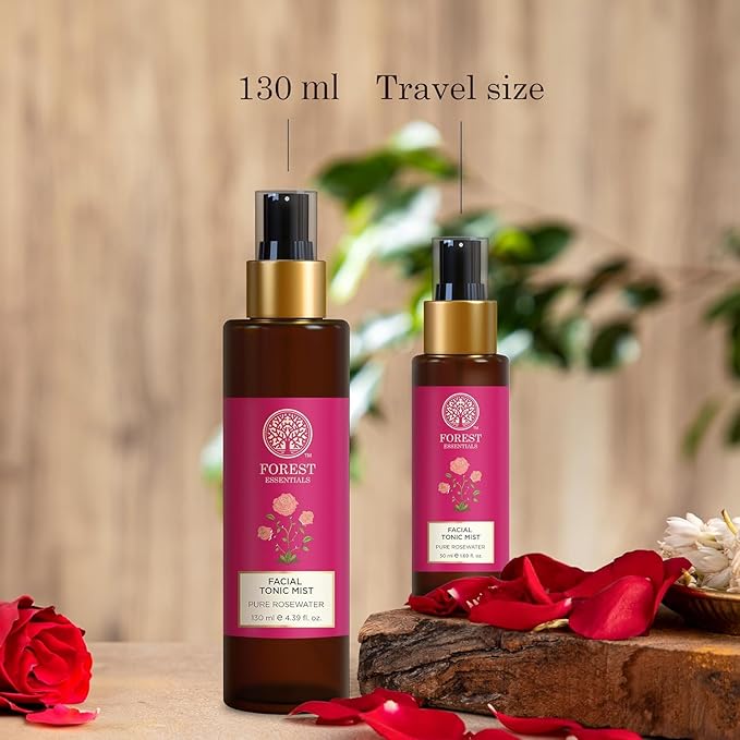 Forest Essentials Facial Tonic Mist with Pure Rosewater | Hydrating Daily Alchohol Free Toner for Glowing Skin| Hydrates Plumps & Minimises Open Pores for Glowing Skin, 50ml