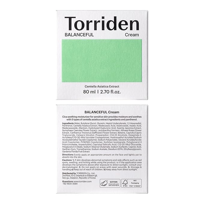 Torriden BALANCEFUL Cream 80ml (2.70 fl.oz.) | Soothing and Nourishing Moisturizer for Oily and Sensitive SKin | 5D CICA, Hydrolyzed Hyaluronic Acid, Panthenol