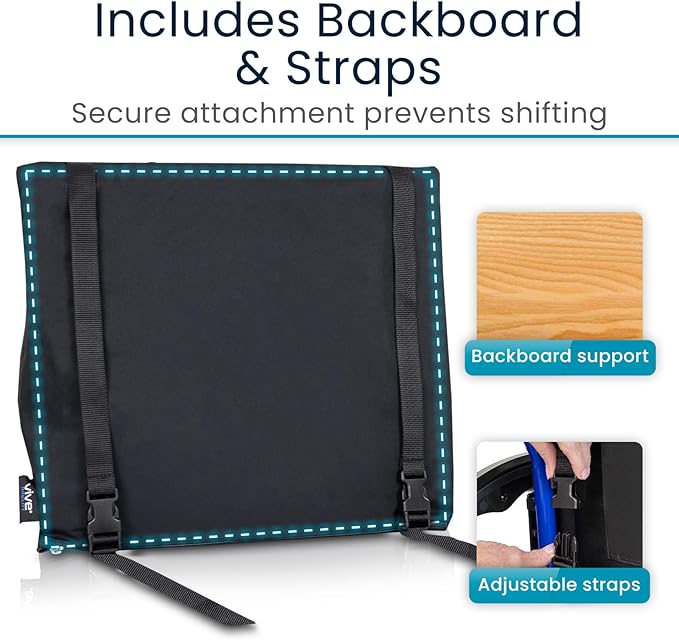 Vive Wheelchair Lumbar Support Cushion for Sling Back Wheel Chairs - Chair Pad for Back Pressure Relief - Memory Foam Backrest - Fits Most Wheelchairs & Transport Chairs - Improves Posture