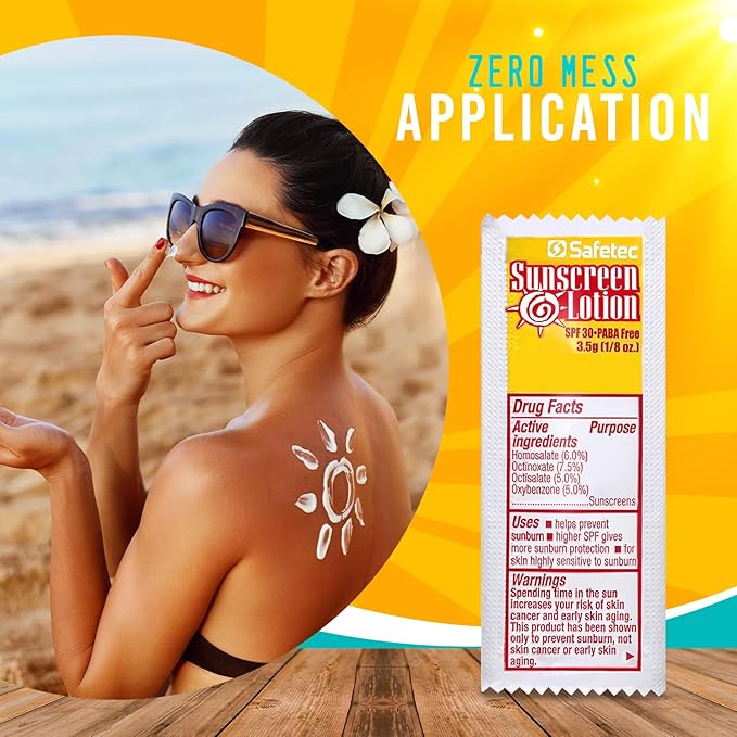 Sunscreen Lotion, SPF30 Protection and PABA Free, Individual Sunscreen Packets (Pack of 100) – Travel Size Sun Screen for Outdoors, Bundled with reclosable Homesphere bag (100)