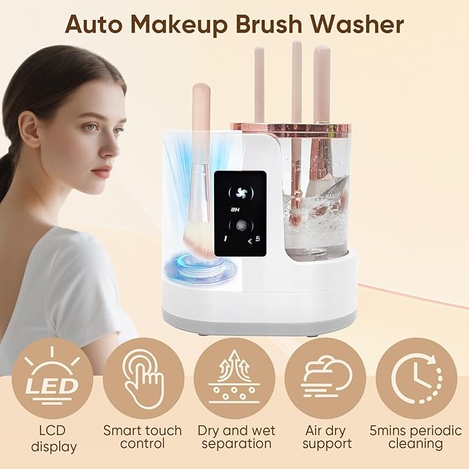 Electric Makeup Brush Cleaner 3-in-1, Automatic Brush Washing & Air-Drying Machine, Dual-Direction Deep Cleaning, Adjustable 2H/5H Drying, Fits Most Brush Sizes, Plug-in Design (2026 Upgrade)
