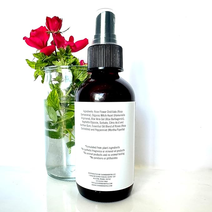 shamarwyn Rose & Peppermint Facial Toner Natural-Organic Brightening with Aloe Vera & Rose Distillate 4oz
