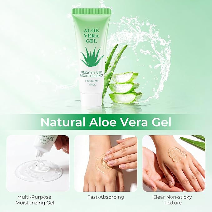 Travel Size Aloe Vera Gel Bulk Mini Natural Organic Aloe Vera Lotion, Individually Wrapped Moisturizer Soothing After Sun Aloe Cream for Face Body Skin Care Outdoor Vacation 1 Fl Oz (Pack of 60)