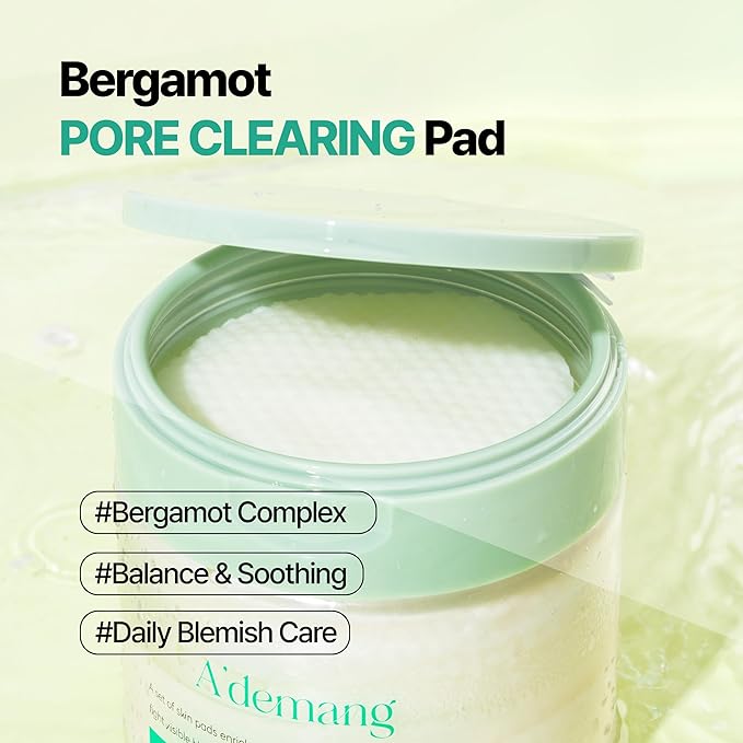 A'demang Bergamot Pore Clearing Toner Pad | Exfoliating Facial Pad, Facial Peels, Hydrating | for Acne Prone, Dry Oily Combination Skin | Korean Skincare [9.4 fl oz. / 280ml, 60 Pads]