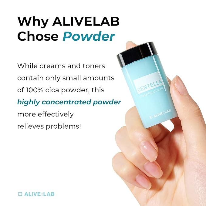 ALIVELAB Centella Dressing Powder – Acne Spot Treatment for Face | Pimple & Cystic Acne Care | Redness-Calming, Oil-Absorbing Powder for Sensitive Skin | Korean K-Beauty Blemish Care – 0.27oz