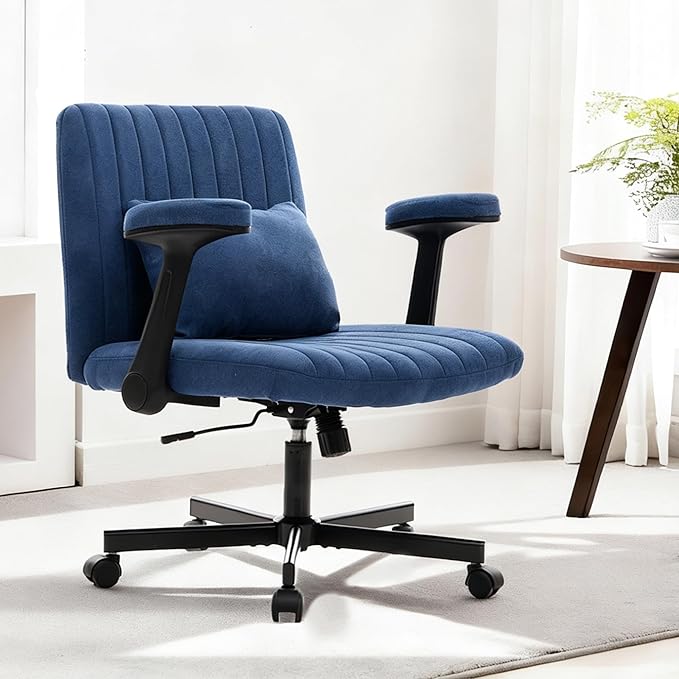 Ergonomic Cross Legged Chair with Wheels,360° Swivel Meditation Chair,ADHD Chair, Criss Cross Desk Chair with Lumbar Support and Adjustable Stool, (Wide seat Cushion, Blue)